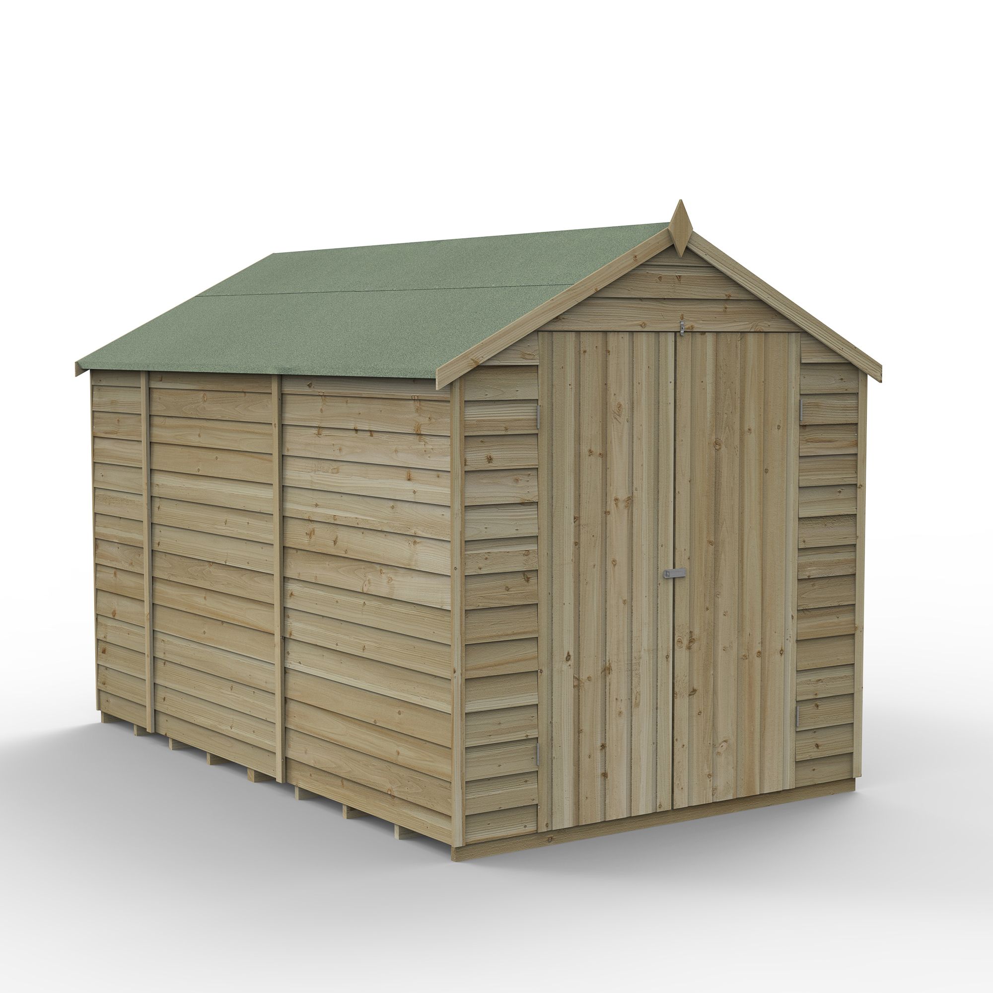 Forest Garden Overlap 10x6 ft Apex Wooden Pressure treated 2 door Shed with floor (Base included) - Assembly service included