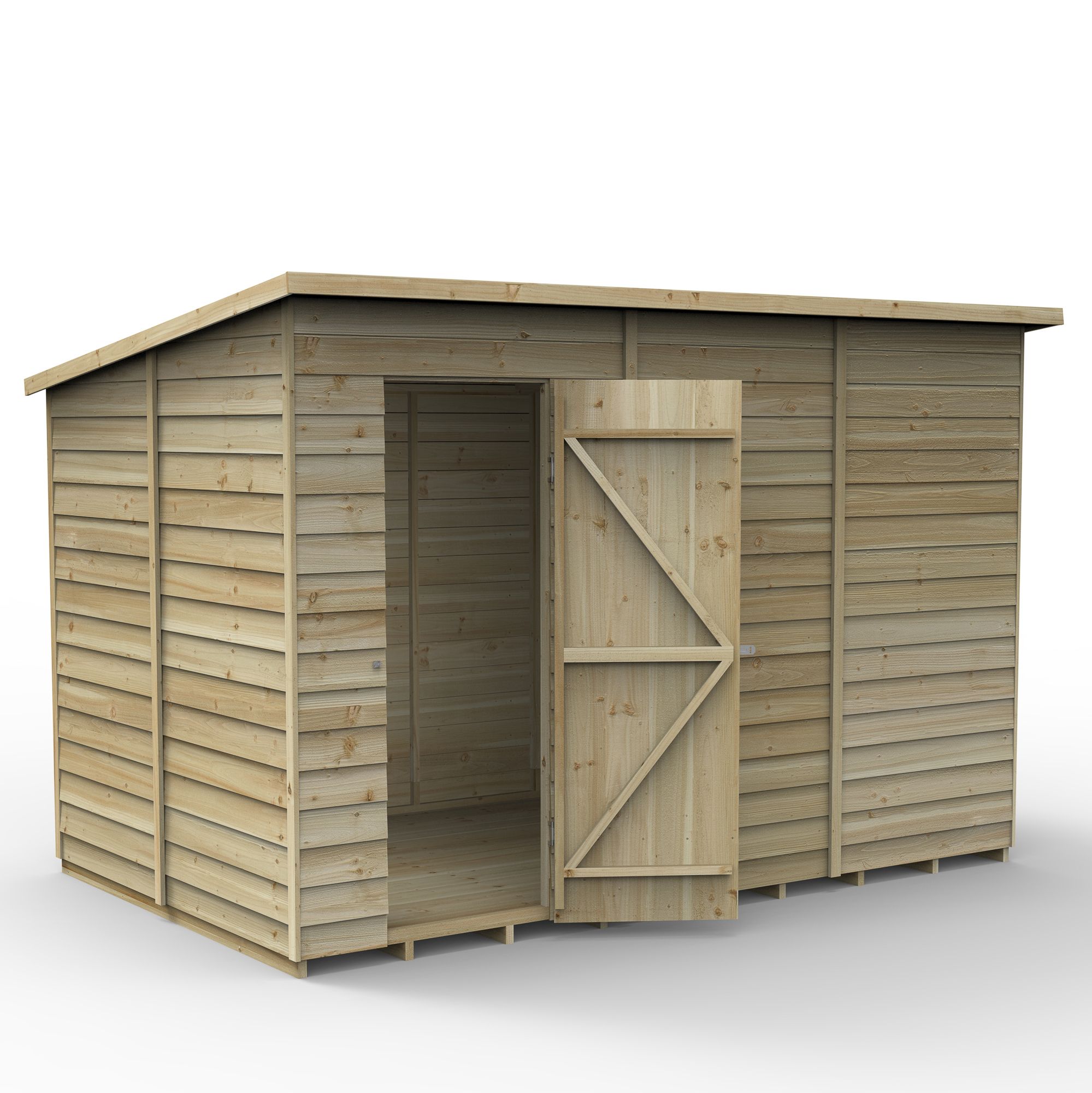 Forest Garden Overlap 10x6 ft Pent Wooden Pressure treated Shed with floor (Base included) - Assembly service included