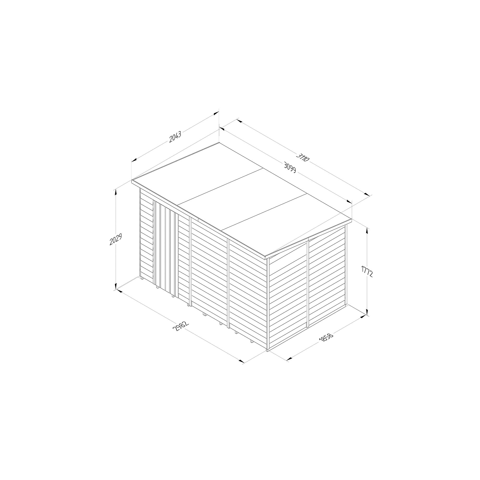 Forest Garden Overlap 10x6 ft Pent Wooden Pressure treated Shed with floor (Base included) - Assembly service included