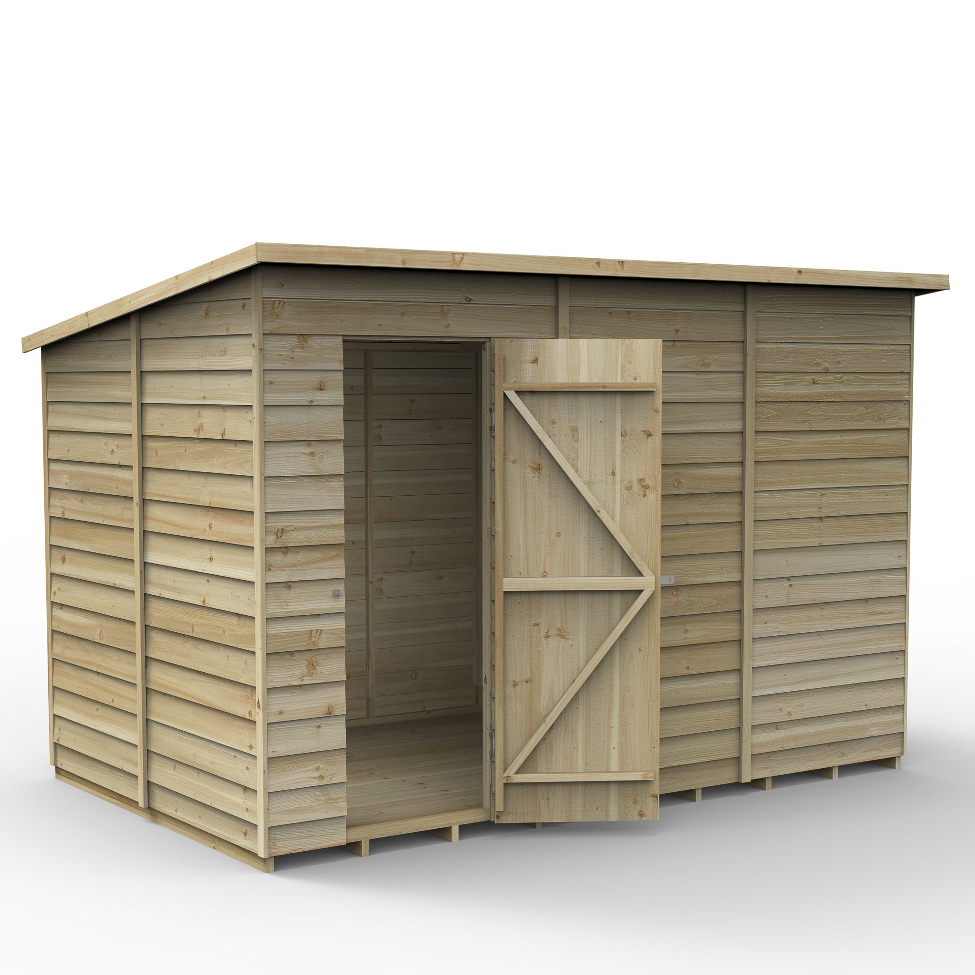 Forest Garden Overlap 10x6 ft Pent Wooden Shed with floor (Base included)