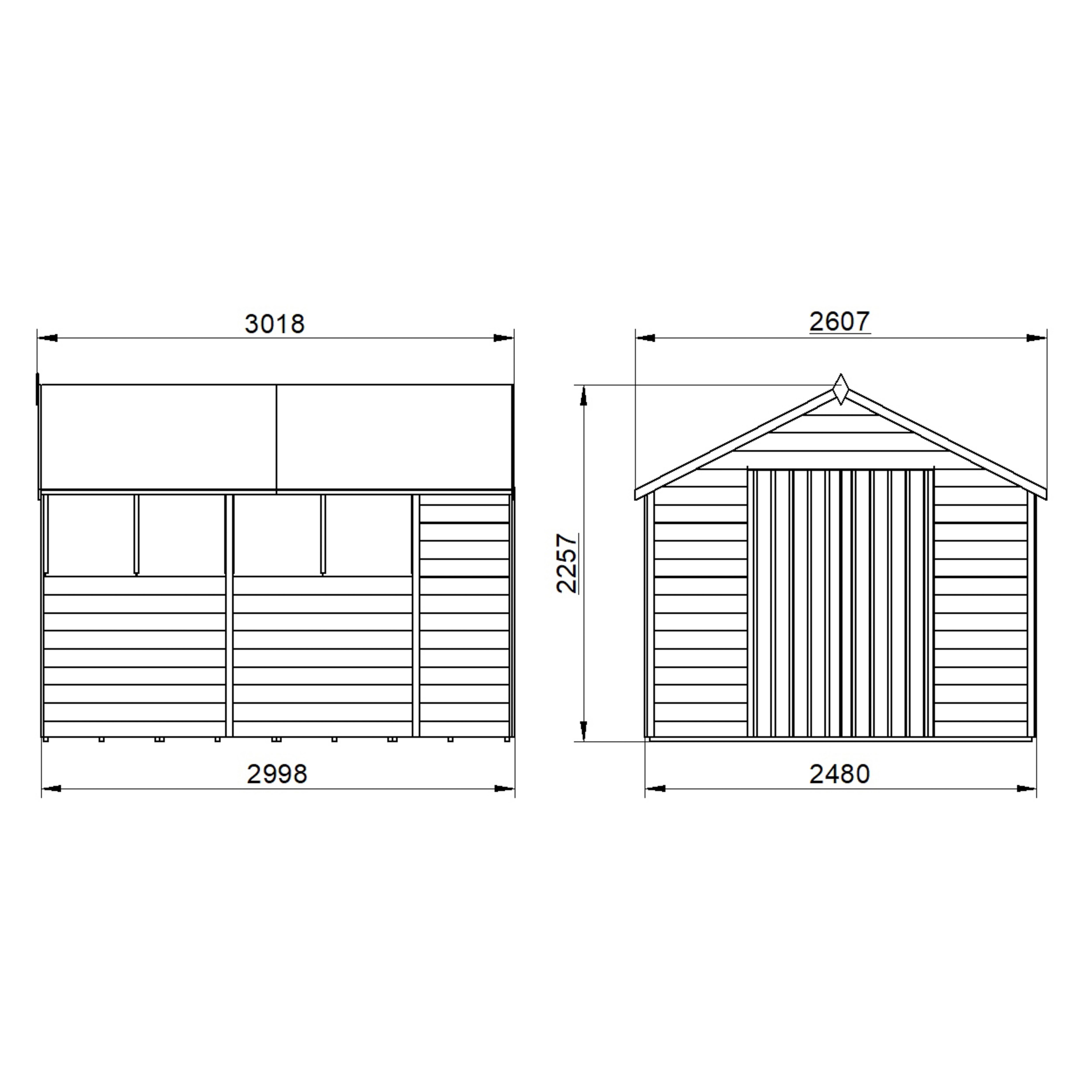 Forest Garden Overlap 10x8 ft Apex Wooden 2 door Shed with floor & 4 windows - Assembly service included