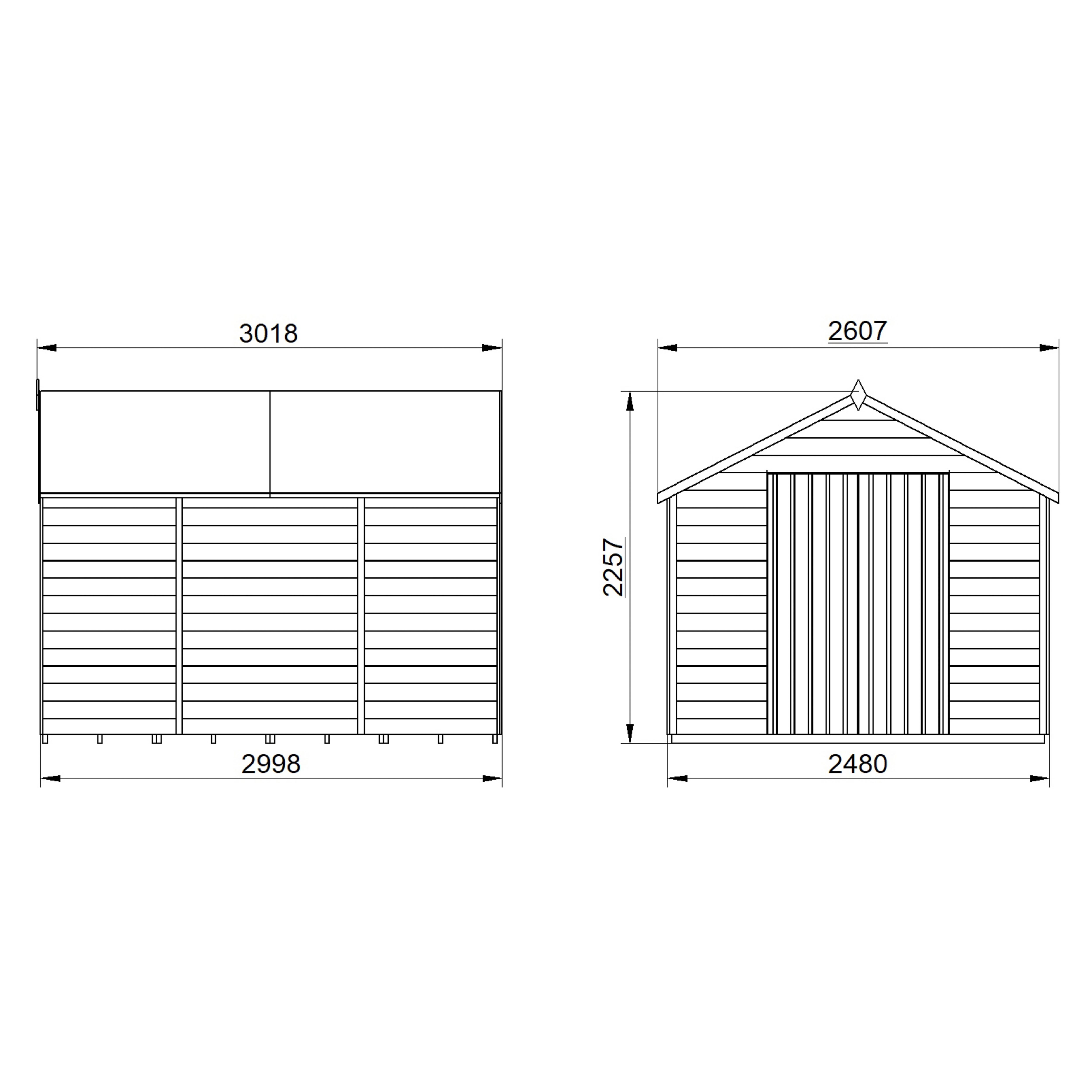 Forest Garden Overlap 10x8 ft Apex Wooden 2 door Shed with floor - Assembly service included