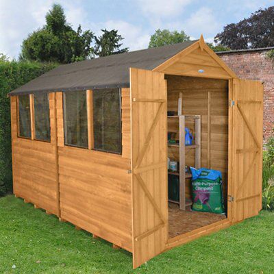 Forest Garden Overlap 10x8 ft Apex Wooden Dip treated 2 door Shed with floor & 4 windows - Assembly service included
