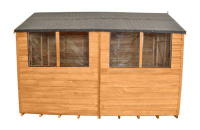 Forest Garden Overlap 10x8 ft Apex Wooden Dip treated 2 door Shed with floor & 4 windows - Assembly service included