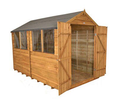 Forest Garden Overlap 10x8 ft Apex Wooden Dip treated 2 door Shed with floor & 4 windows - Assembly service included