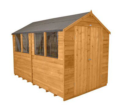 Forest Garden Overlap 10x8 ft Apex Wooden Dip treated 2 door Shed with floor & 4 windows - Assembly service included