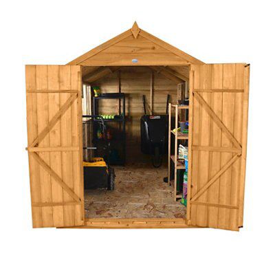 Forest Garden Overlap 10x8 ft Apex Wooden Dip treated 2 door Shed with floor & 4 windows - Assembly service included