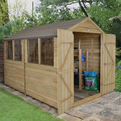 Forest Garden Overlap 10x8 ft Apex Wooden Pressure treated 2 door Shed with floor & 4 windows