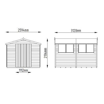 Forest Garden Overlap 10x8 ft Apex Wooden Pressure treated 2 door Shed with floor & 4 windows