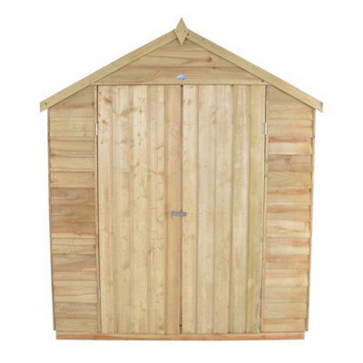 Forest Garden Overlap 10x8 ft Apex Wooden Pressure treated 2 door Shed with floor & 4 windows