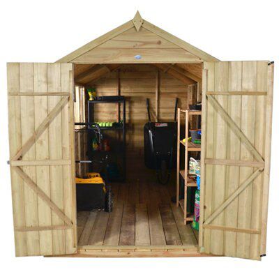 Forest Garden Overlap 10x8 ft Apex Wooden Pressure treated 2 door Shed with floor & 4 windows