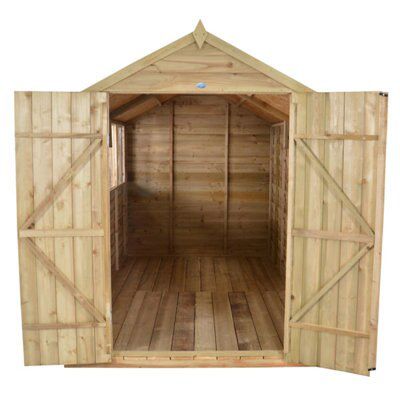 Forest Garden Overlap 10x8 ft Apex Wooden Pressure treated 2 door Shed with floor & 4 windows