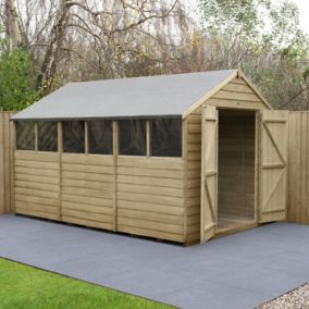 Forest Garden Overlap 12x8 ft Apex Wooden 2 door Shed with floor & 6 windows - Assembly service included