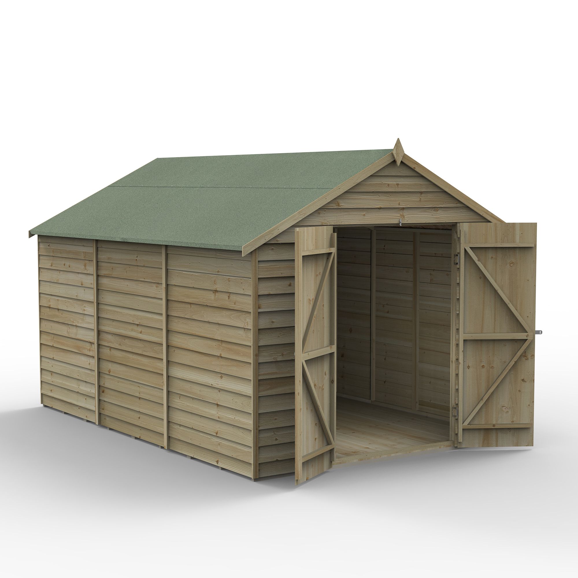 Forest Garden Overlap 12x8 ft Apex Wooden Pressure treated 2 door Shed with floor (Base included) - Assembly service included