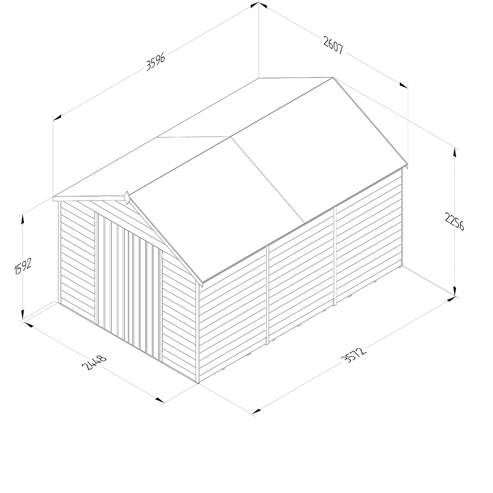 Forest Garden Overlap 12x8 ft Apex Wooden Pressure treated 2 door Shed with floor (Base included) - Assembly service included