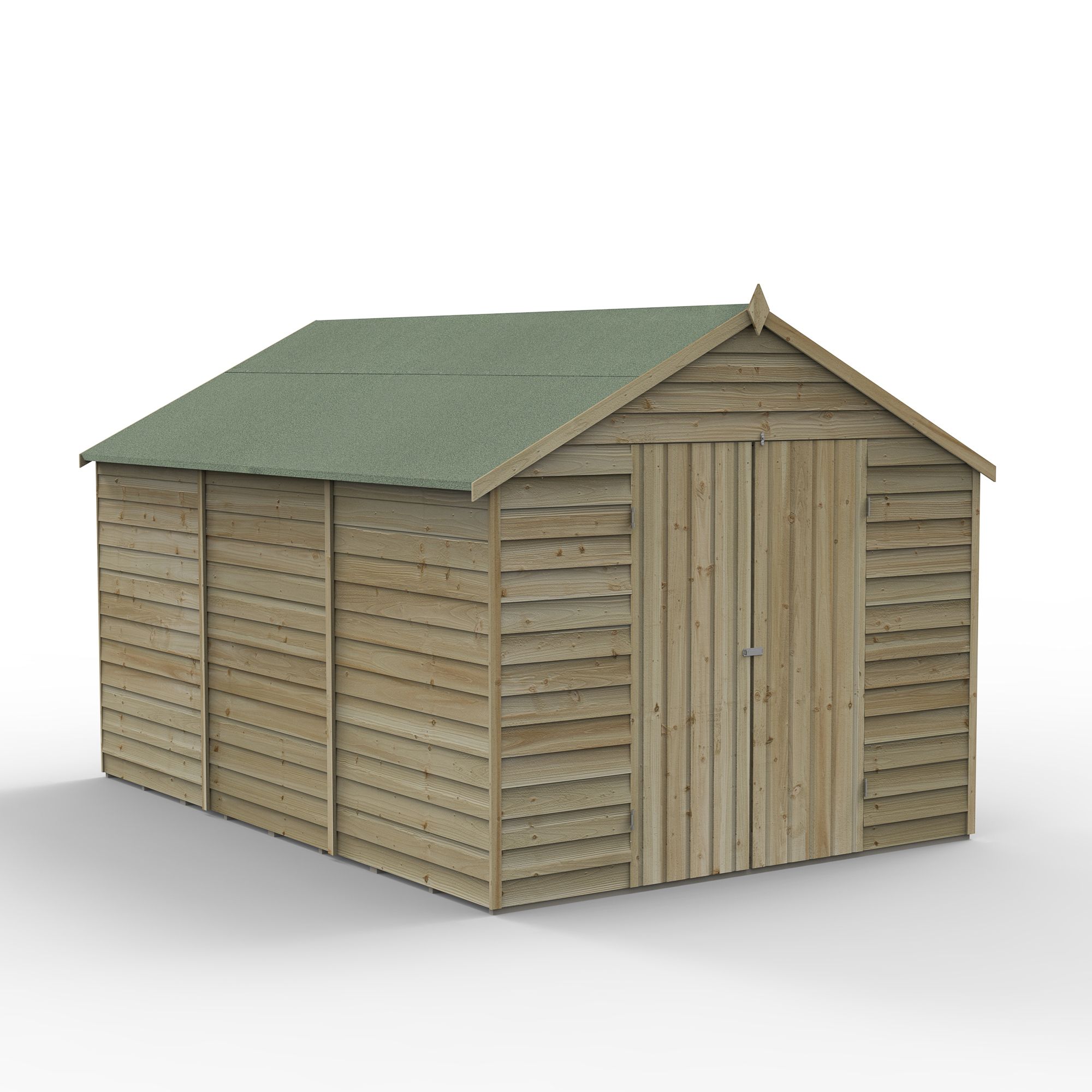 Forest Garden Overlap 12x8 ft Apex Wooden Pressure treated 2 door Shed with floor (Base included) - Assembly service included
