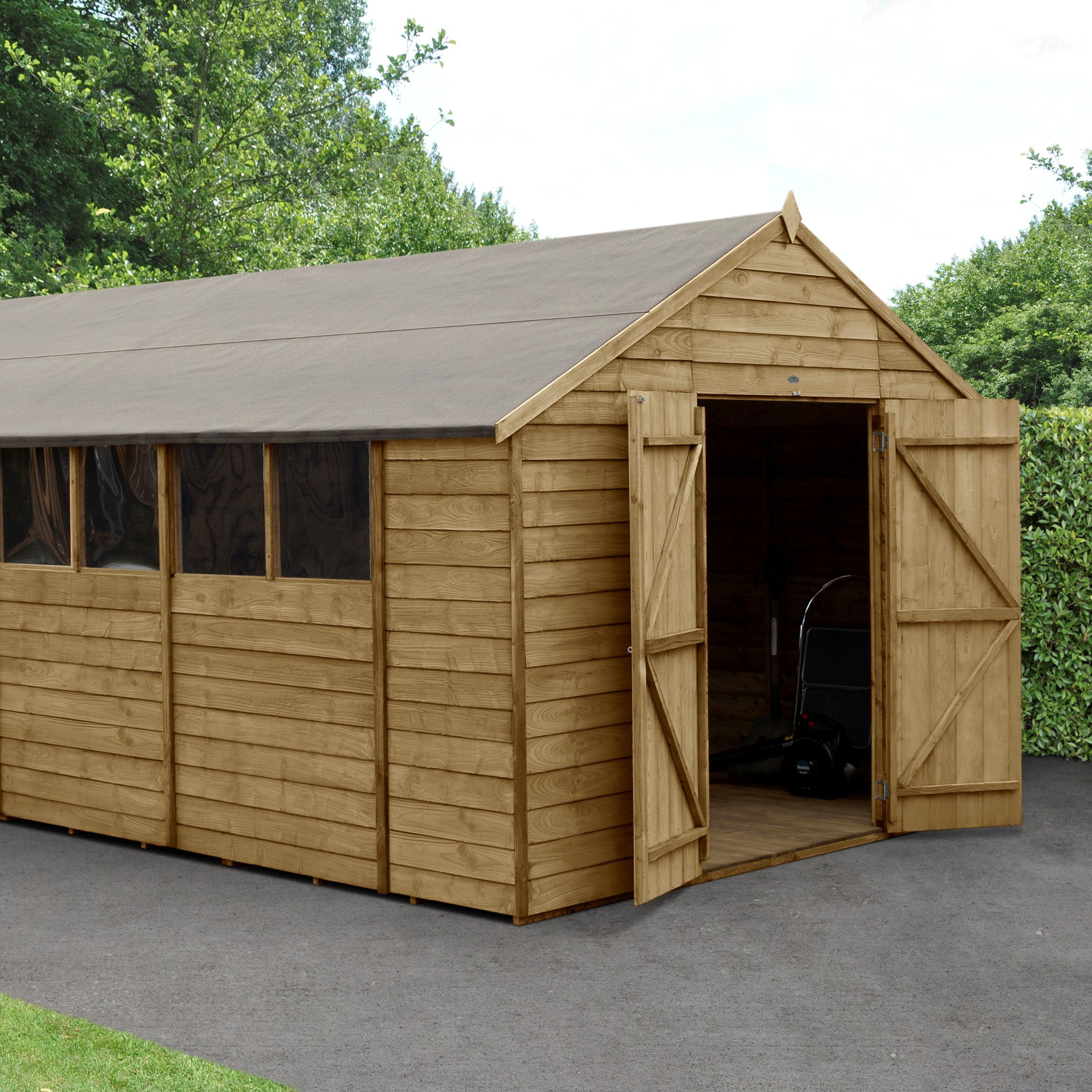 Forest Garden Overlap 20x10 ft Apex Wooden 2 door Shed with floor & 8 windows