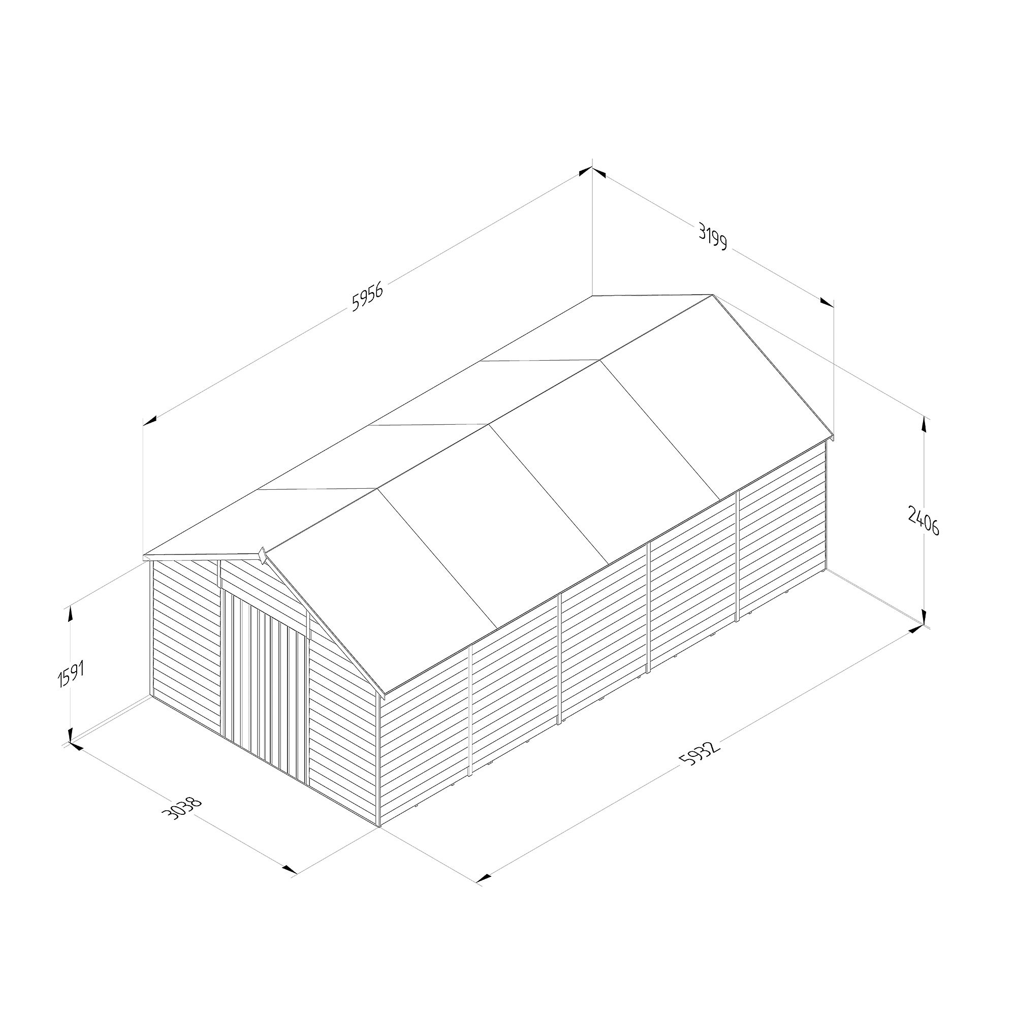 Forest Garden Overlap 20x10 ft Apex Wooden Pressure treated 2 door Shed with floor (Base included) - Assembly service included