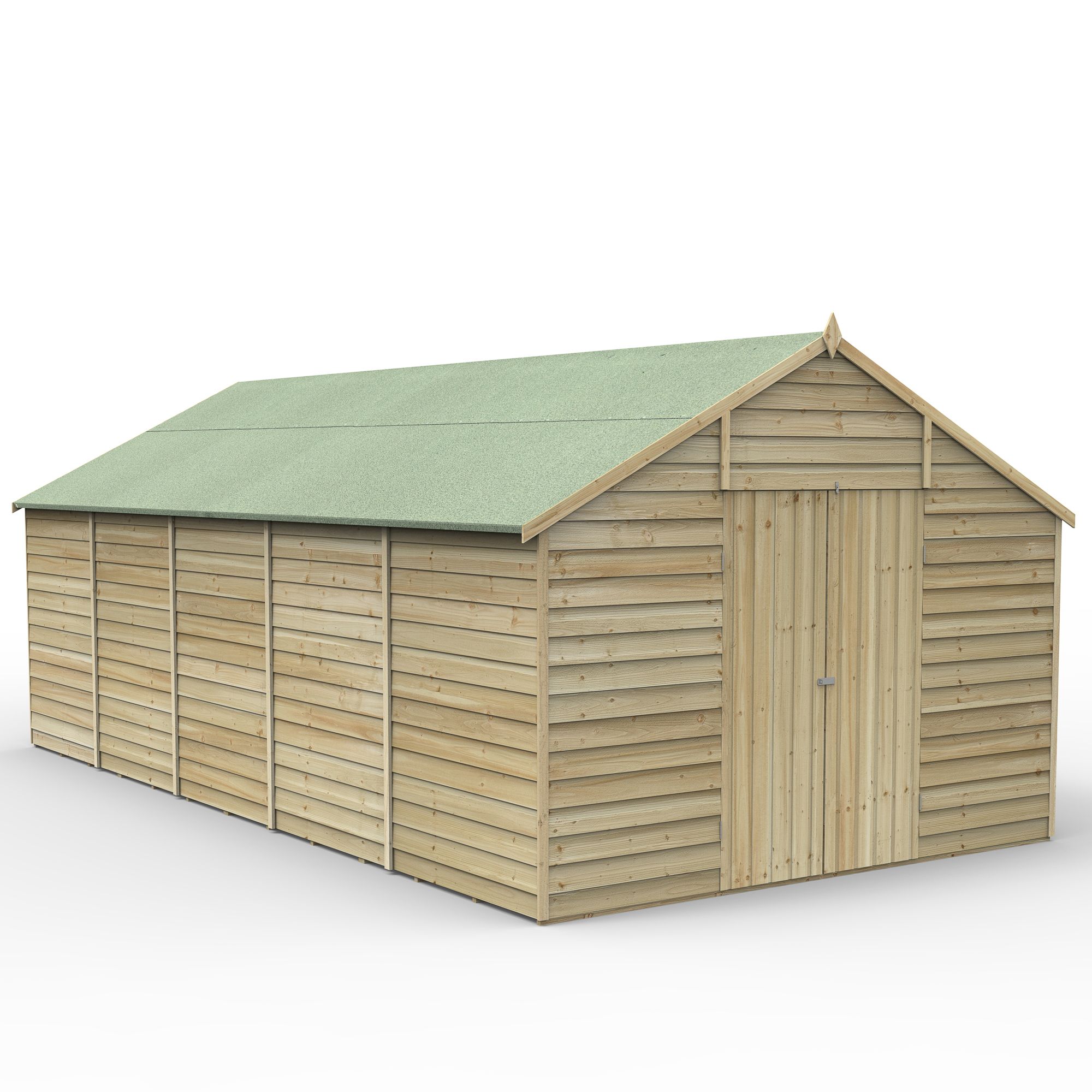 Forest Garden Overlap 20x10 ft Apex Wooden Pressure treated 2 door Shed with floor (Base included) - Assembly service included