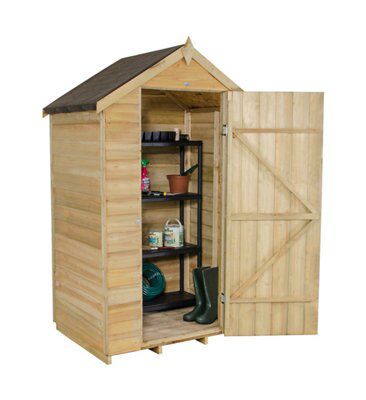 Forest Garden Overlap 4x3 ft Apex Wooden Dip treated Shed with floor
