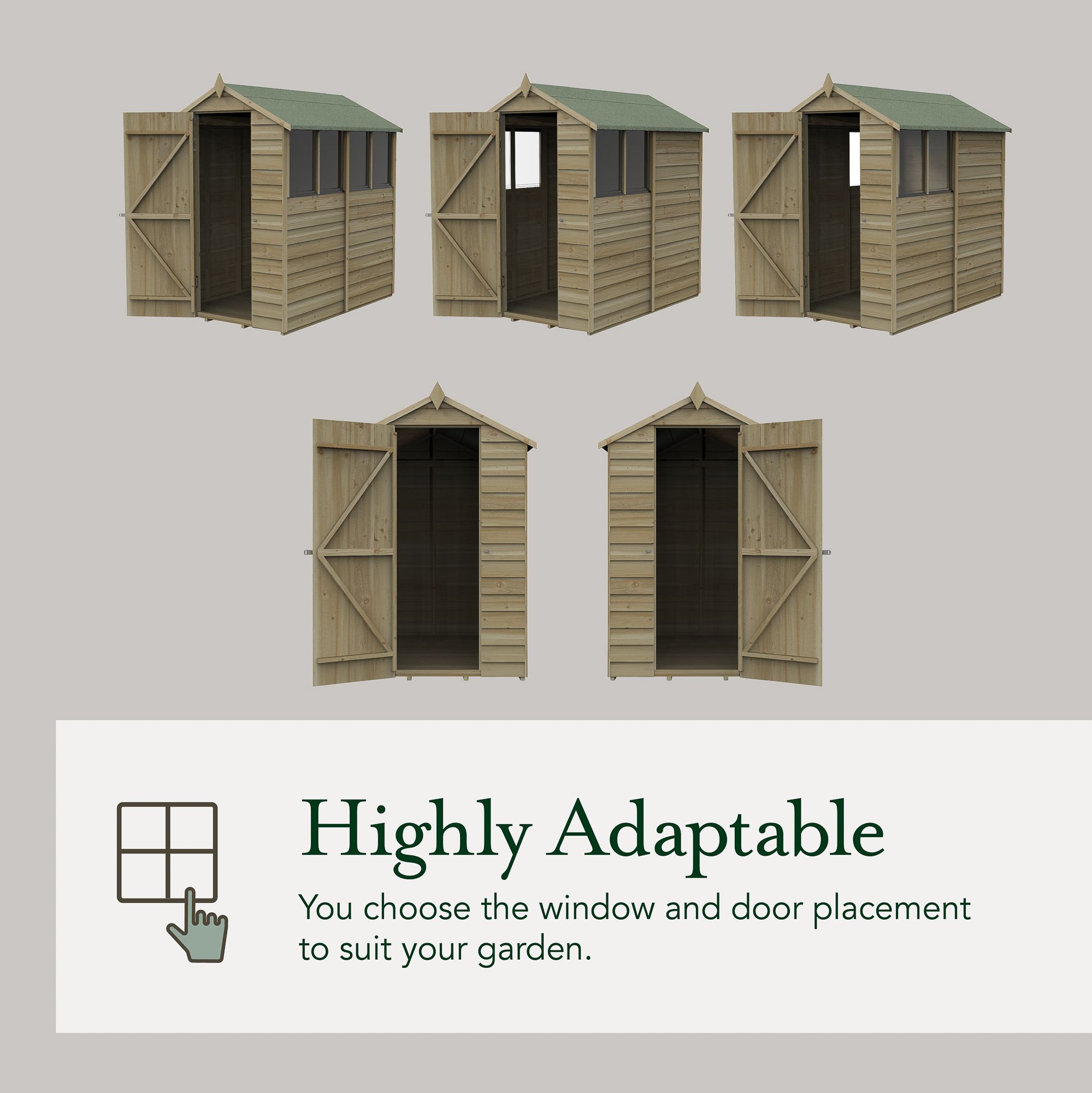 Forest Garden Overlap 4x3 ft Apex Wooden Pressure treated Shed with floor & 2 windows (Base included)