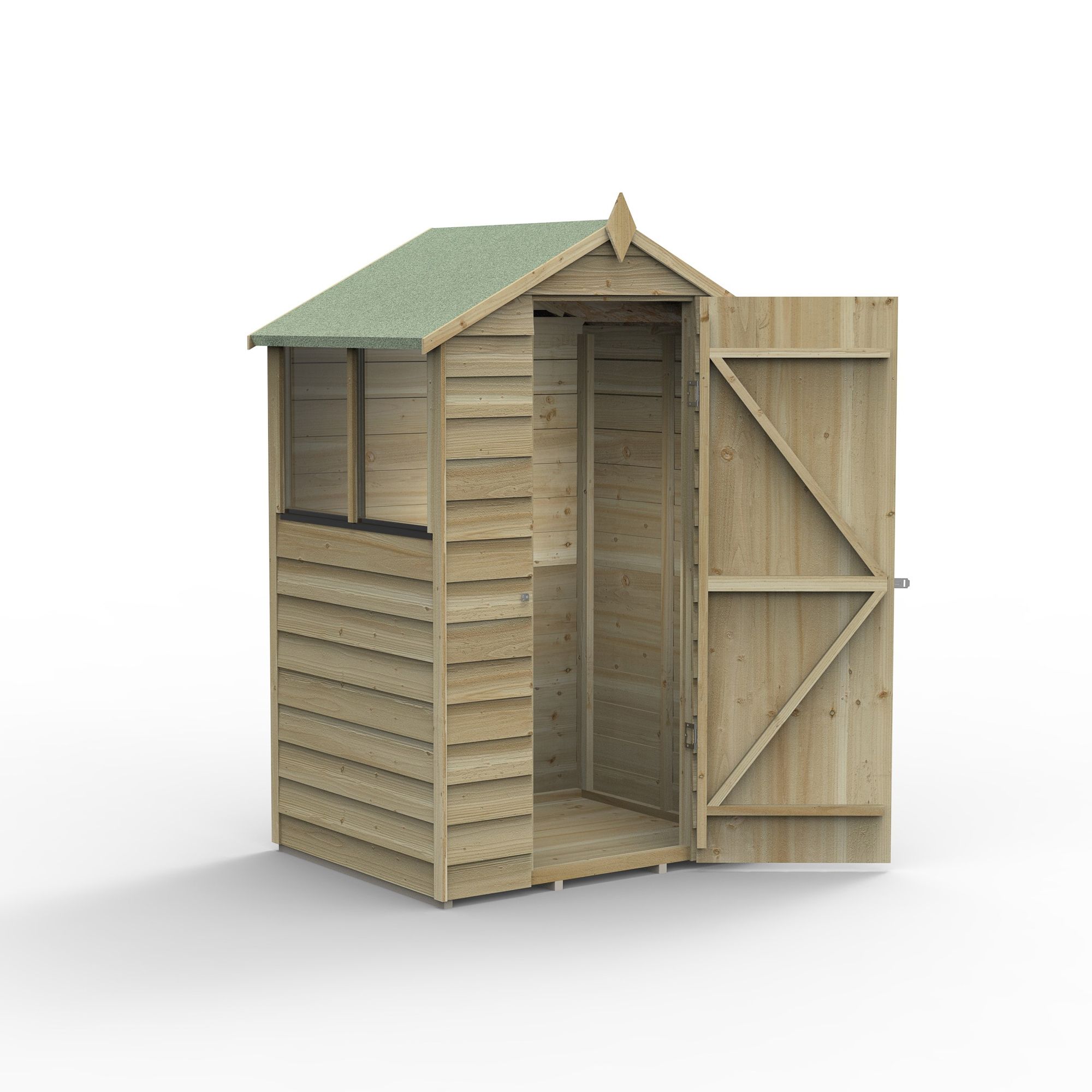Forest Garden Overlap 4x3 ft Apex Wooden Pressure treated Shed with floor & 2 windows (Base included)