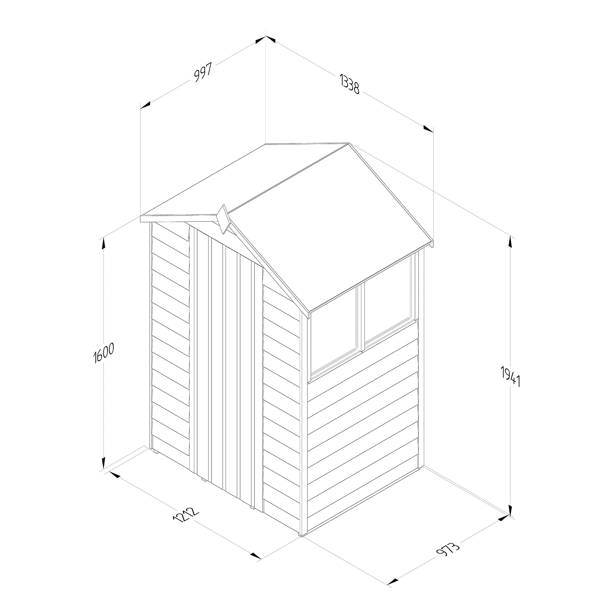 Forest Garden Overlap 4x3 ft Apex Wooden Pressure treated Shed with floor & 2 windows (Base included)