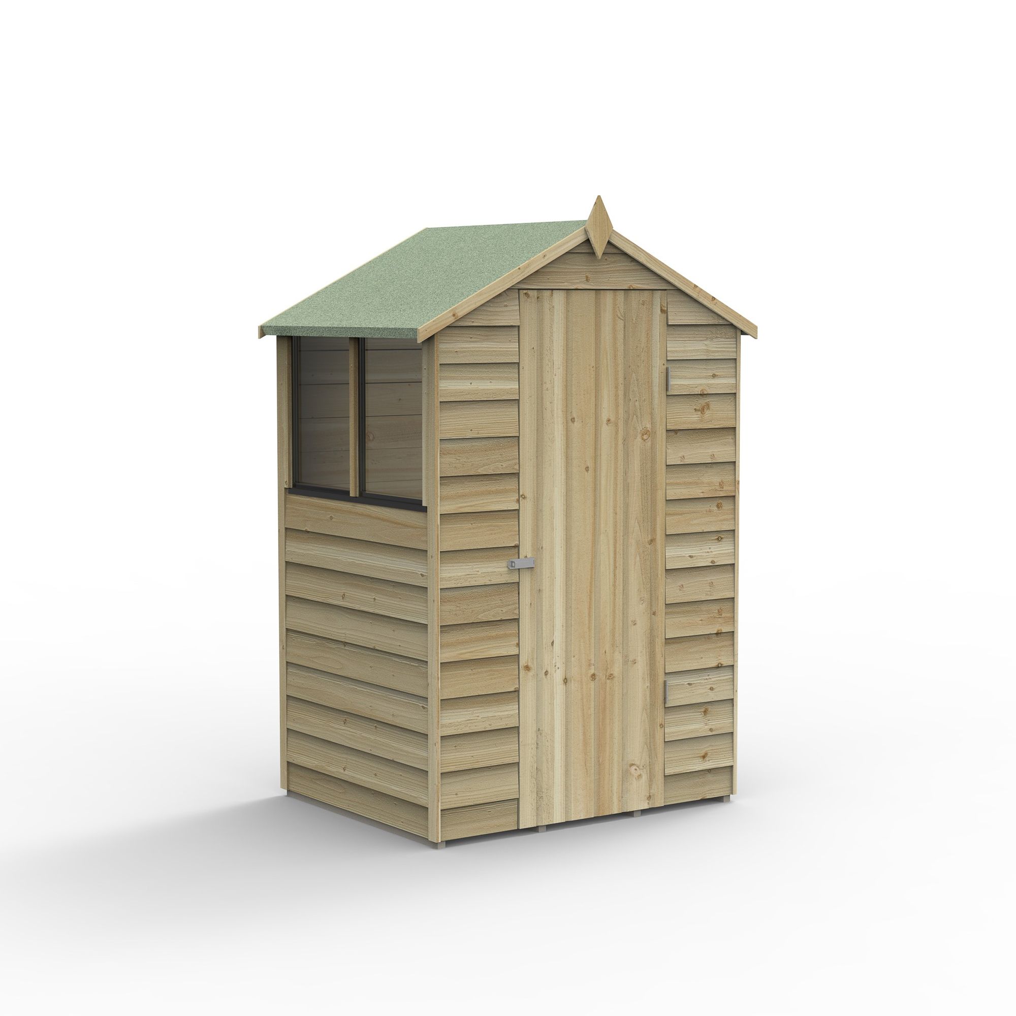 Forest Garden Overlap 4x3 ft Apex Wooden Pressure treated Shed with floor & 2 windows (Base included)