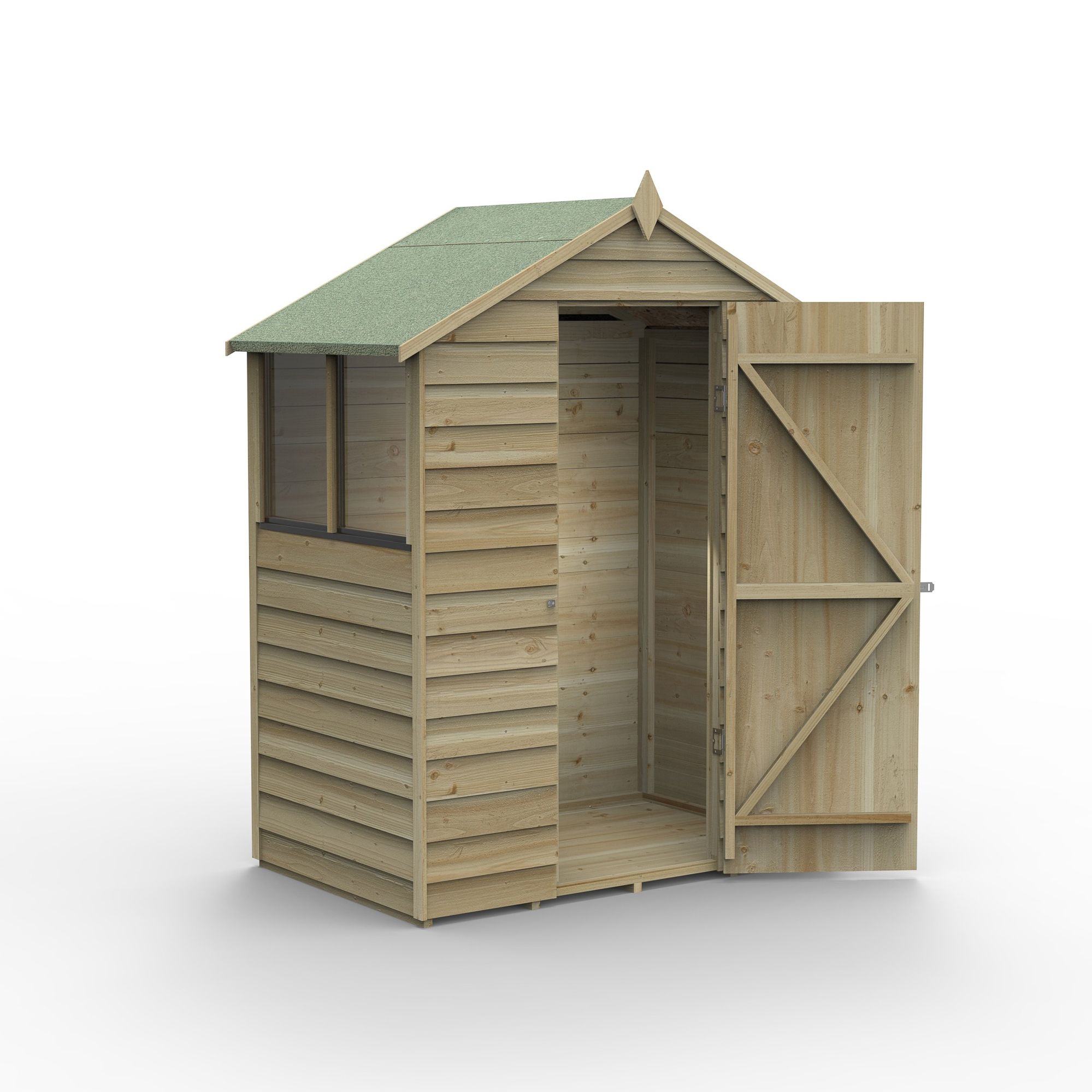 Forest Garden Overlap 5x3 ft Apex Wooden Pressure treated Shed with floor & 2 windows (Base included) - Assembly service included