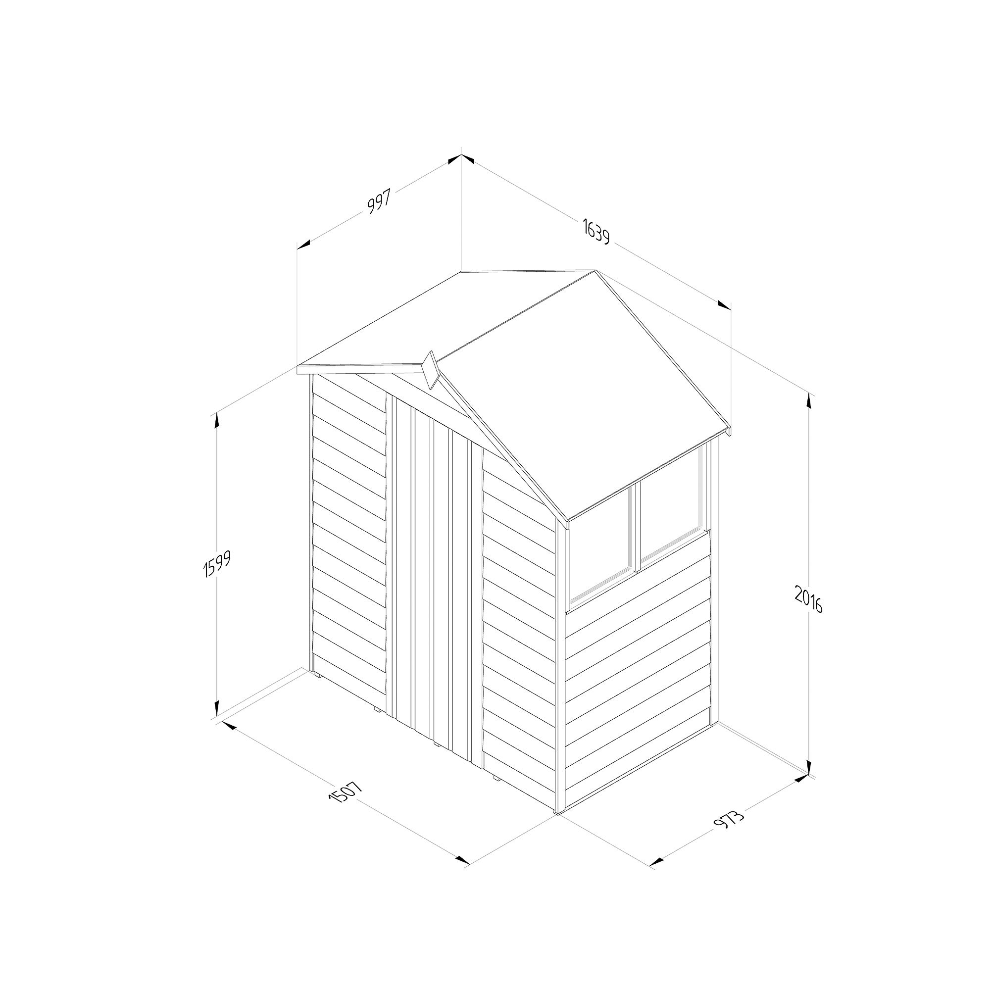 Forest Garden Overlap 5x3 ft Apex Wooden Pressure treated Shed with floor & 2 windows (Base included) - Assembly service included