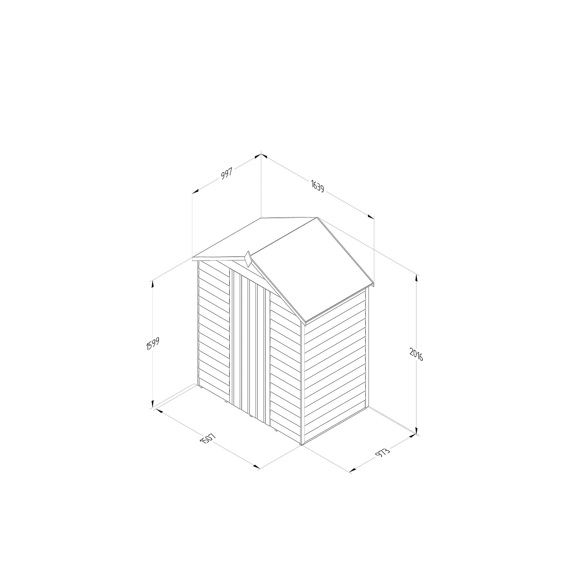 Forest Garden Overlap 5x3 ft Apex Wooden Pressure treated Shed with floor (Base included)