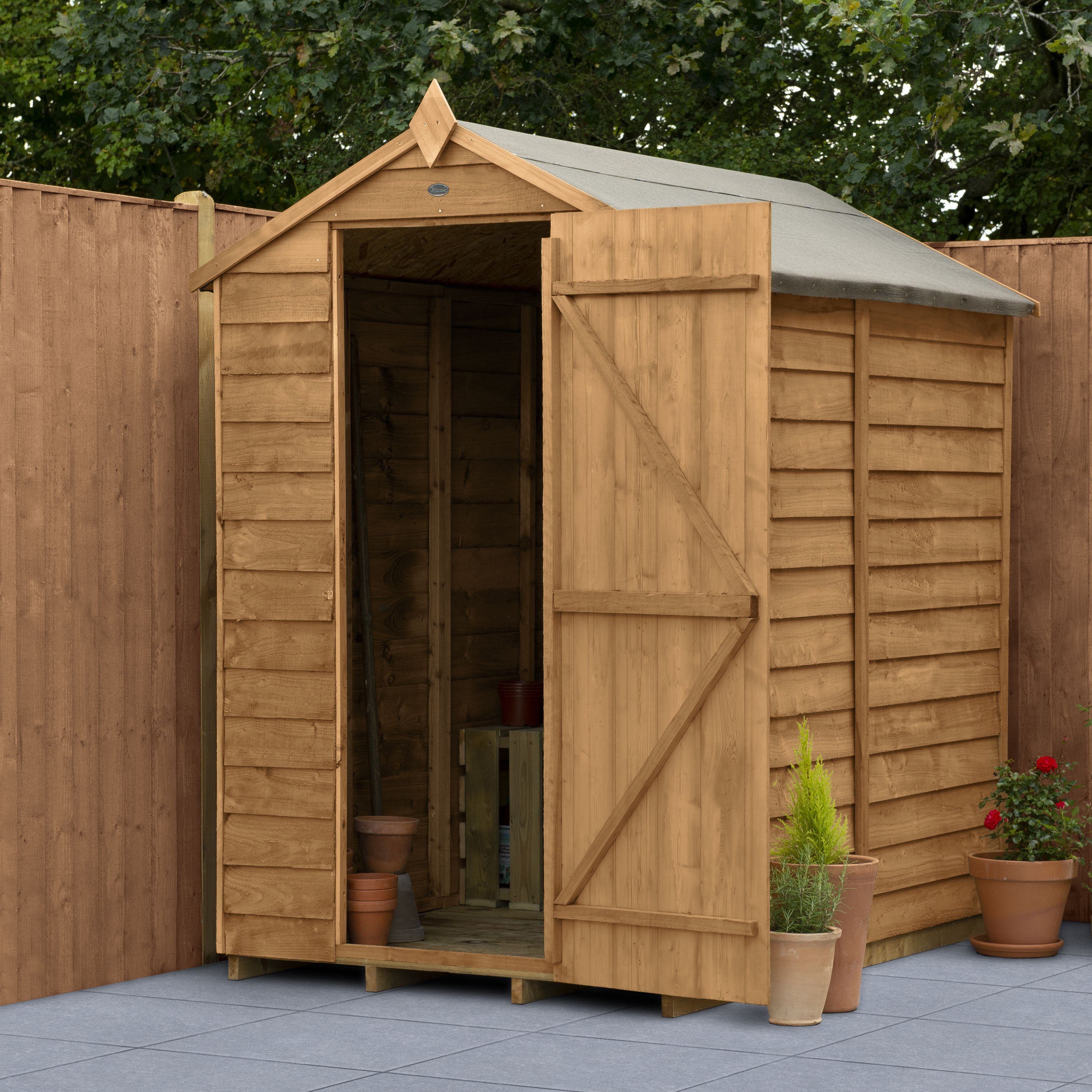 Forest Garden Overlap 6x4 ft Apex Wooden Dip treated Shed with floor (Base included)