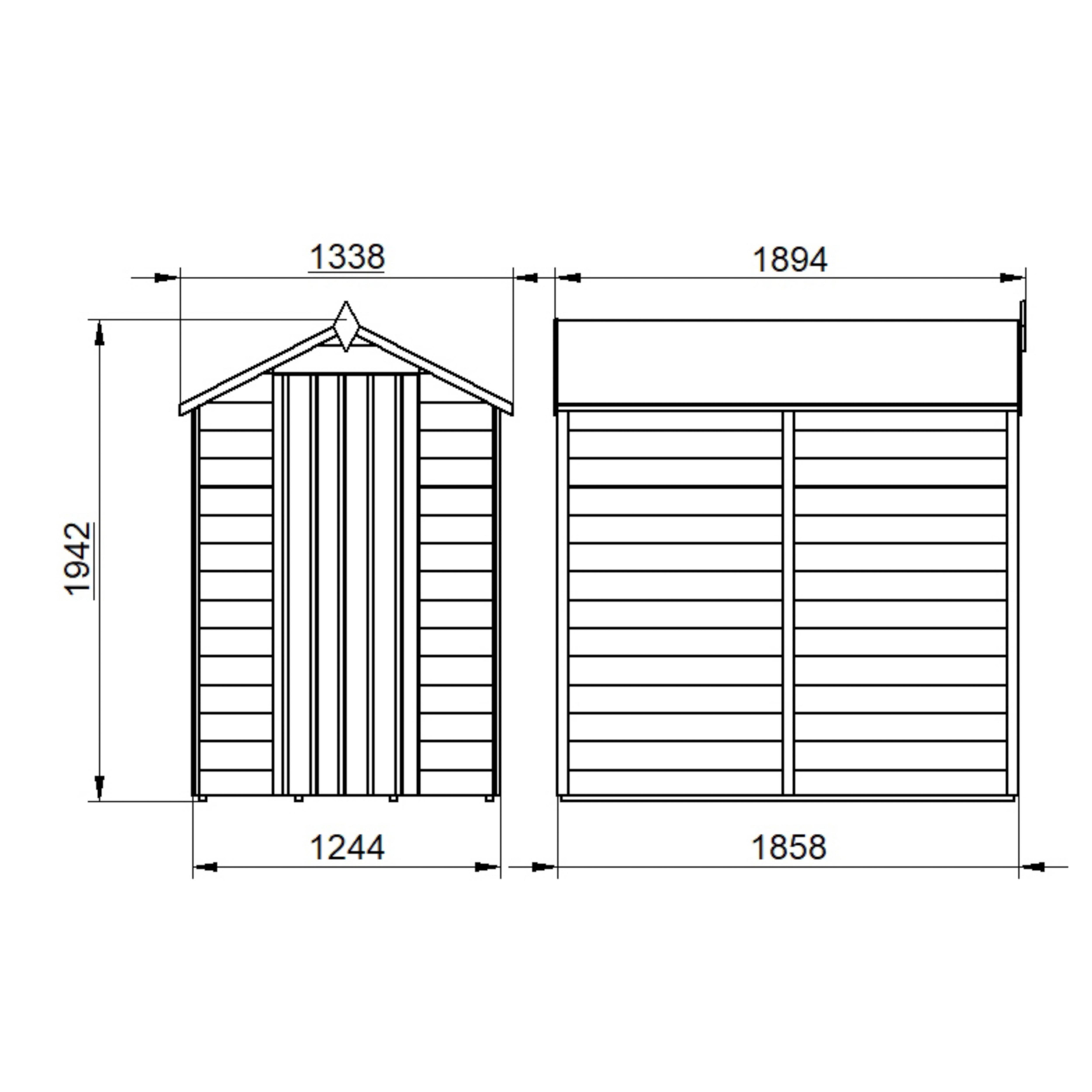 Forest Garden Overlap 6x4 ft Apex Wooden Dip treated Shed with floor (Base included)