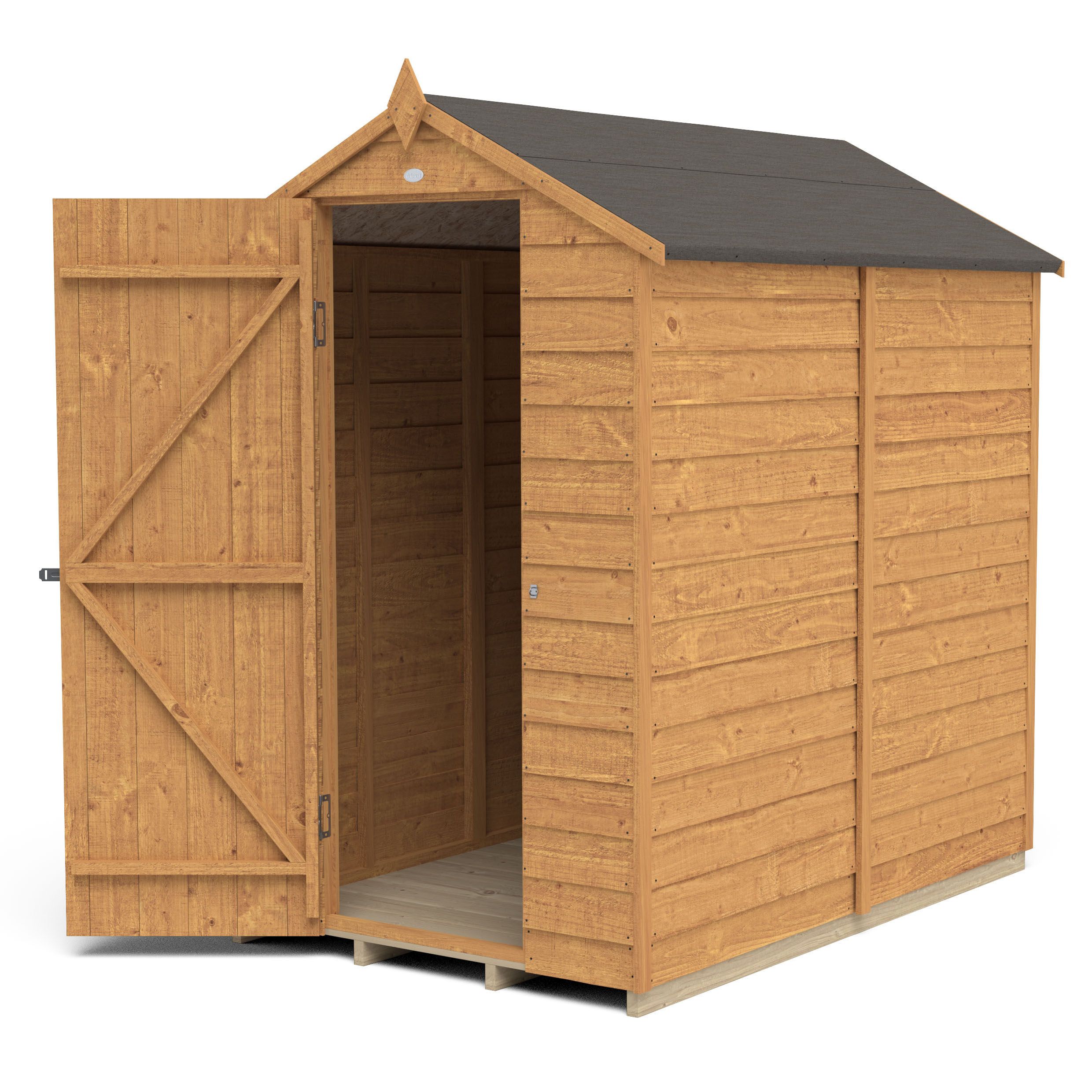 Forest Garden Overlap 6x4 ft Apex Wooden Dip treated Shed with floor