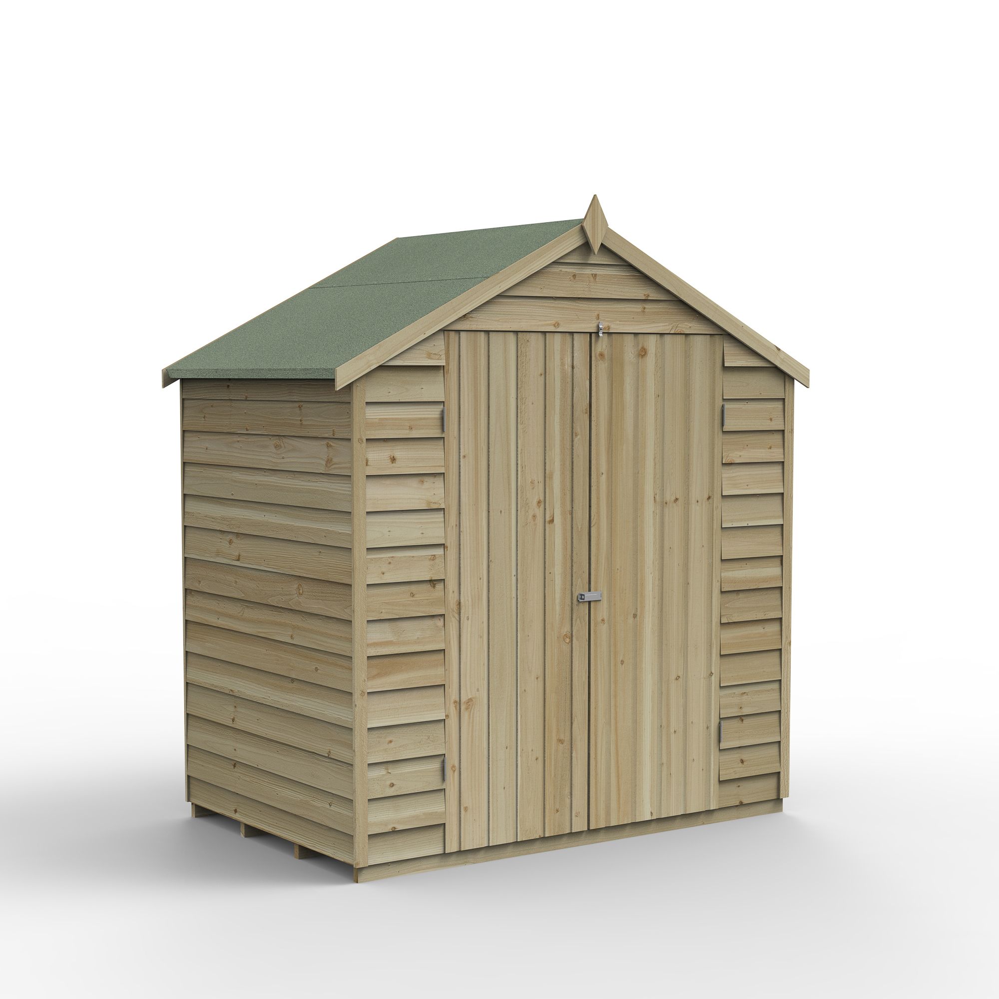 Forest Garden Overlap 6x4 ft Apex Wooden Pressure treated 2 door Shed with floor (Base included) - Assembly service included