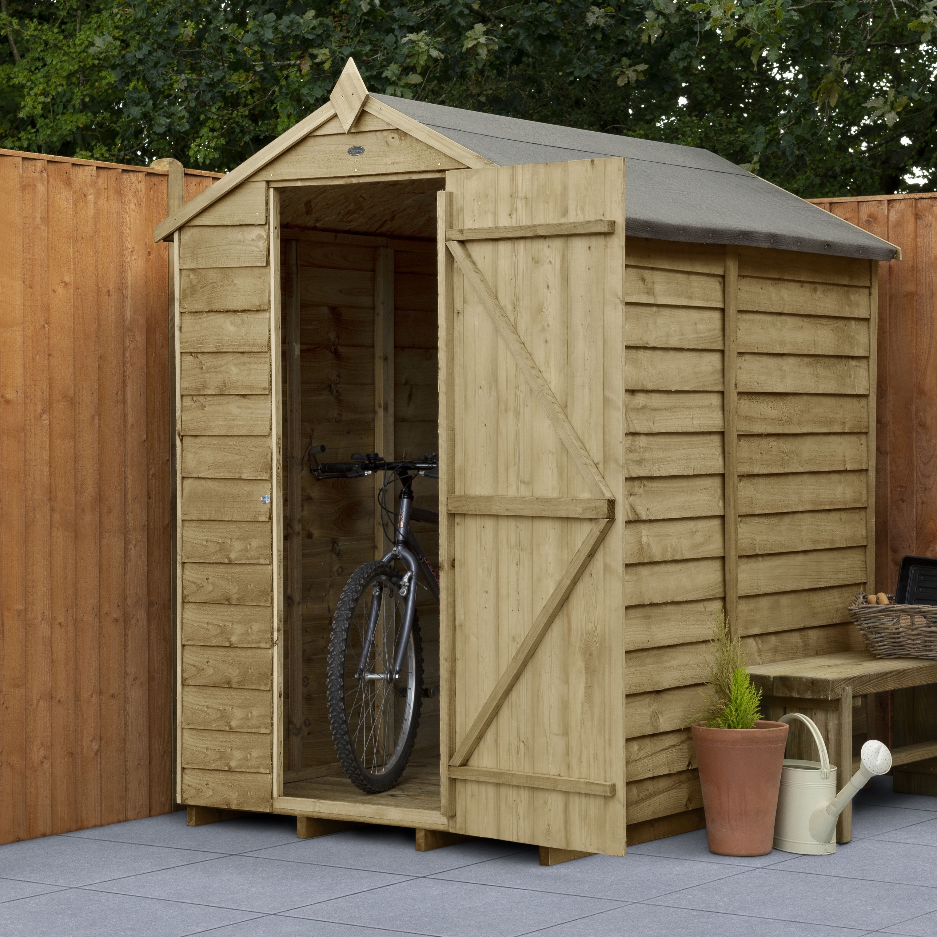 Forest Garden Overlap 6x4 ft Apex Wooden Pressure treated Shed with floor - Assembly service included