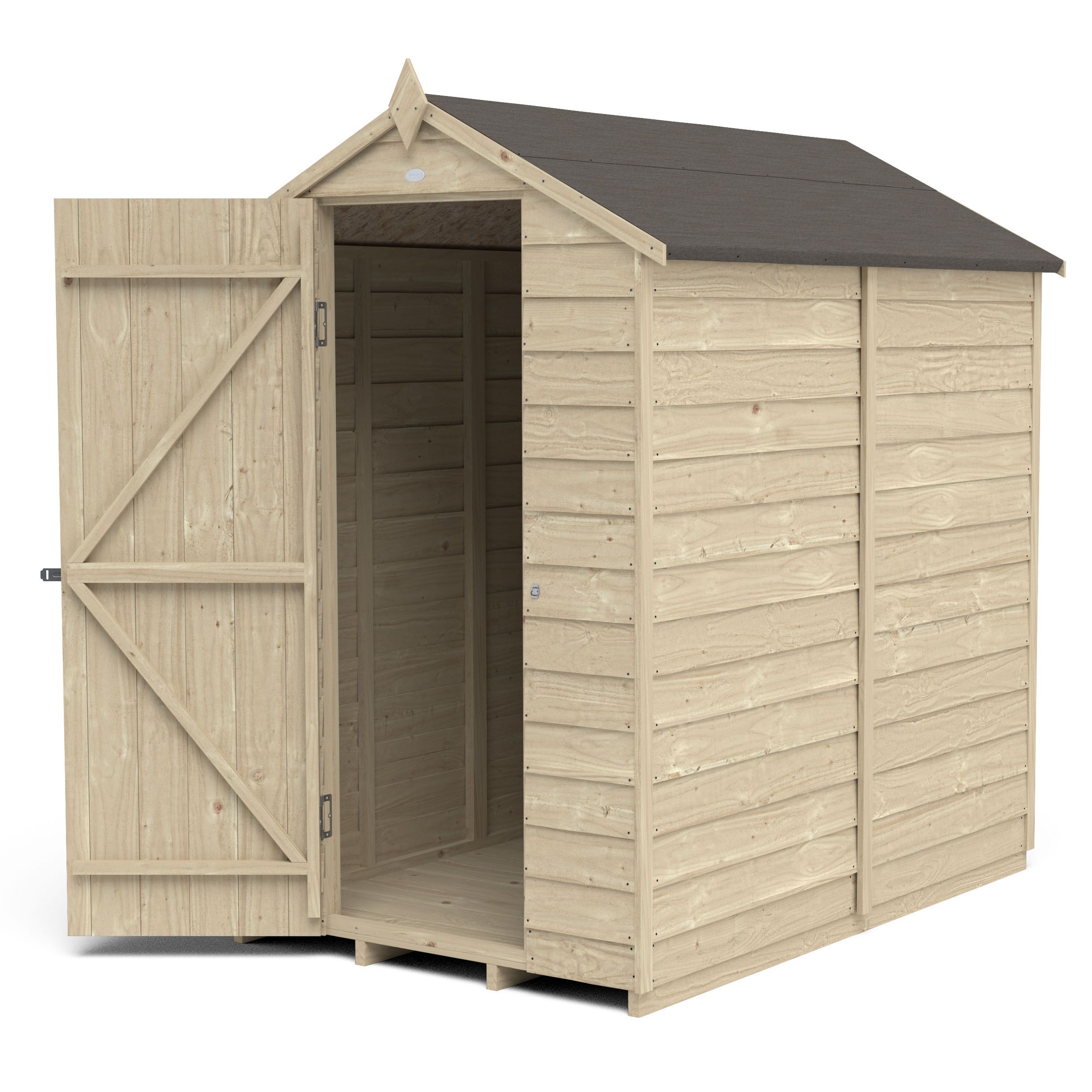 Forest Garden Overlap 6x4 ft Apex Wooden Pressure treated Shed with floor - Assembly service included