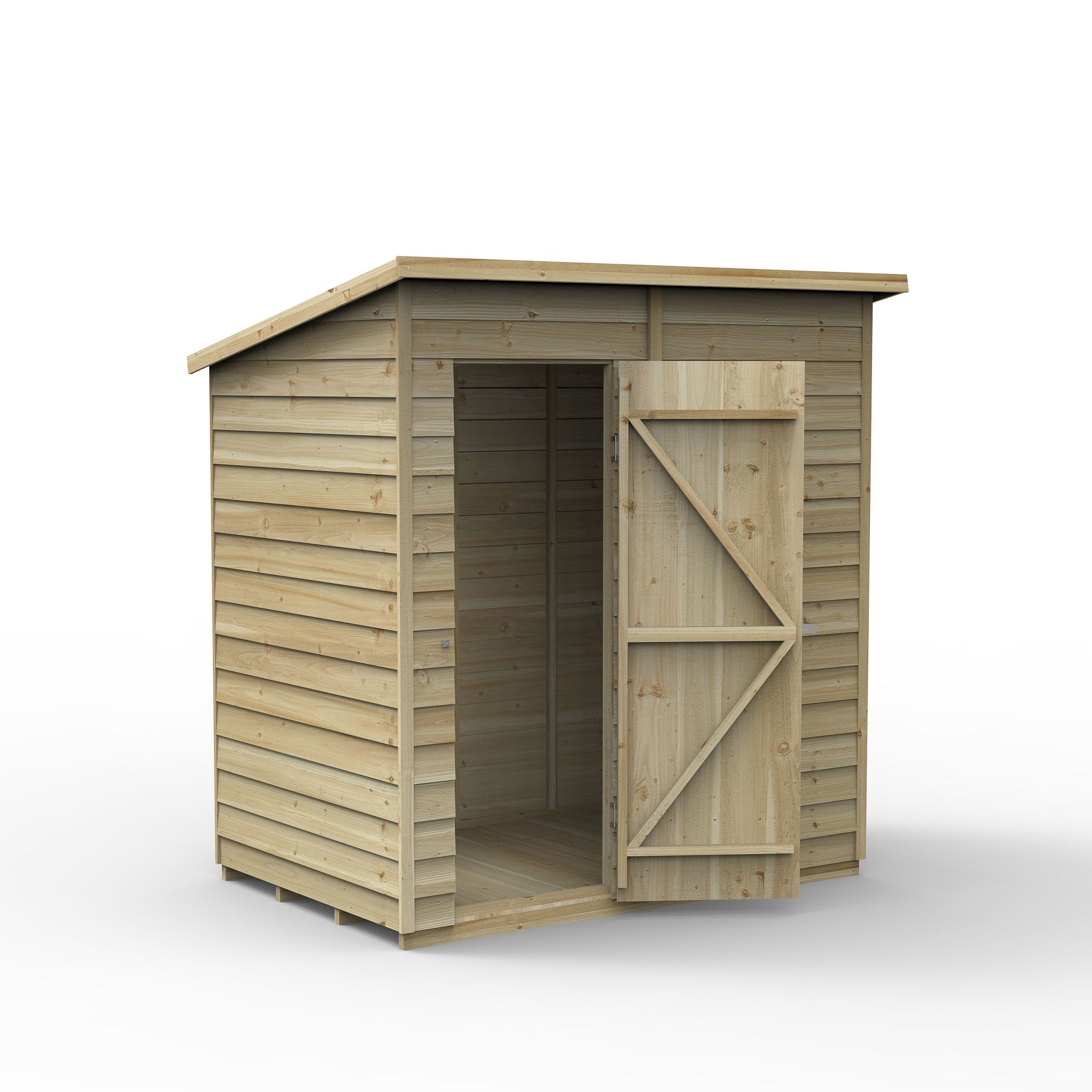 Forest Garden Overlap 6x4 ft Pent Wooden Pressure treated Shed with floor (Base included) - Assembly service included