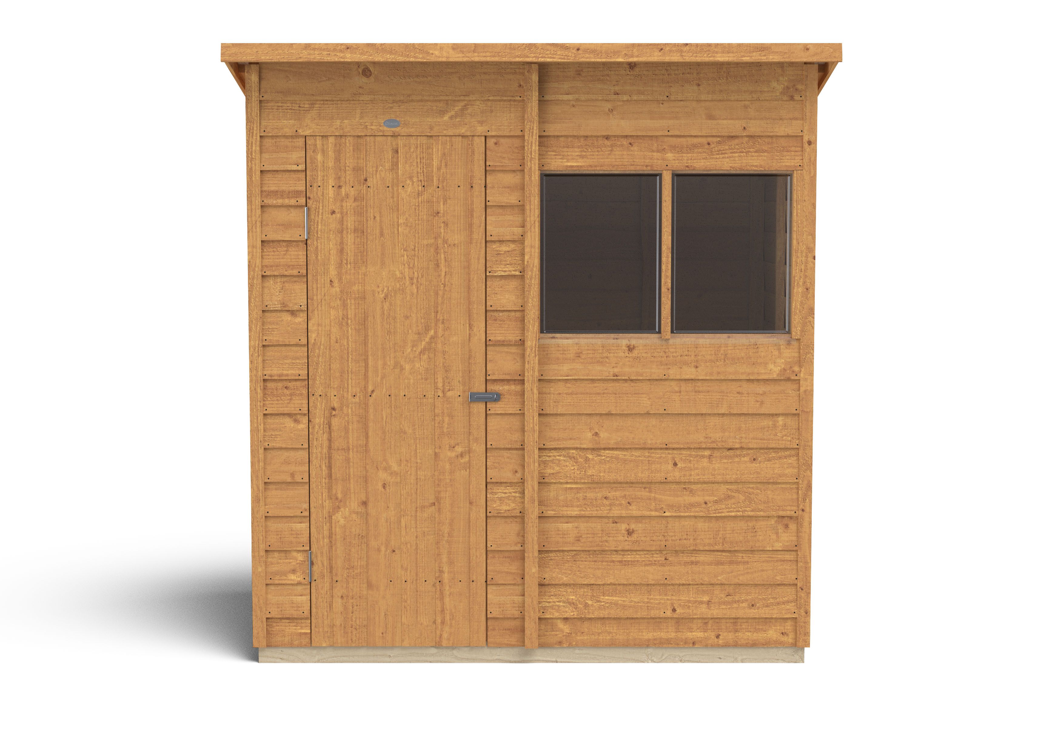 Forest Garden Overlap 6x4 ft Pent Wooden Shed with floor & 2 windows (Base included) - Assembly service included
