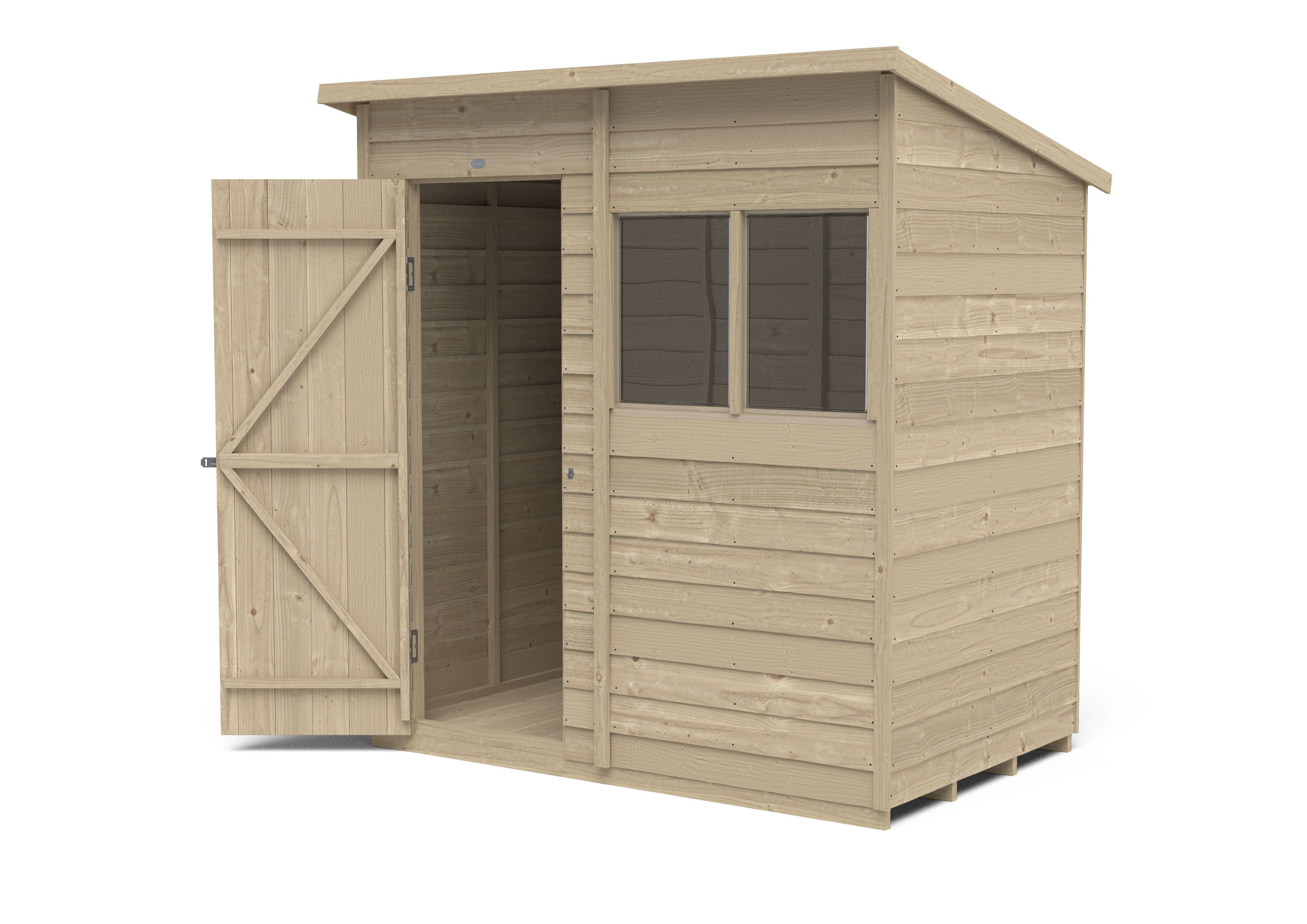 Forest Garden Overlap 6x4 ft Pent Wooden Shed with floor & 2 windows (Base included)