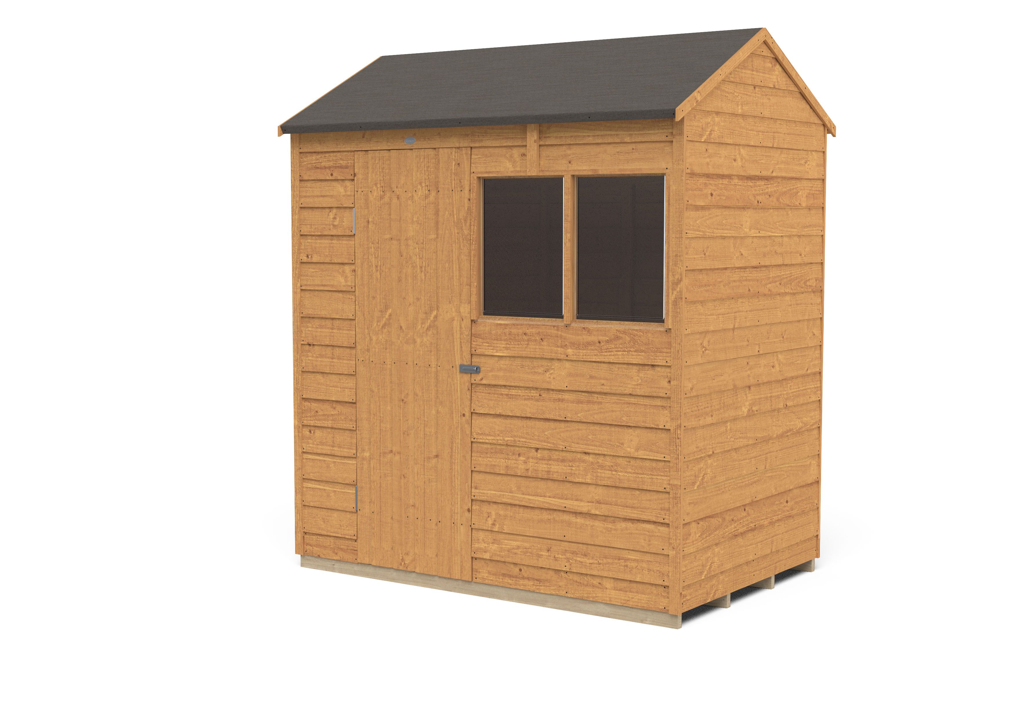 Forest Garden Overlap 6x4 ft Reverse apex Wooden Dip treated Shed with floor & 2 windows