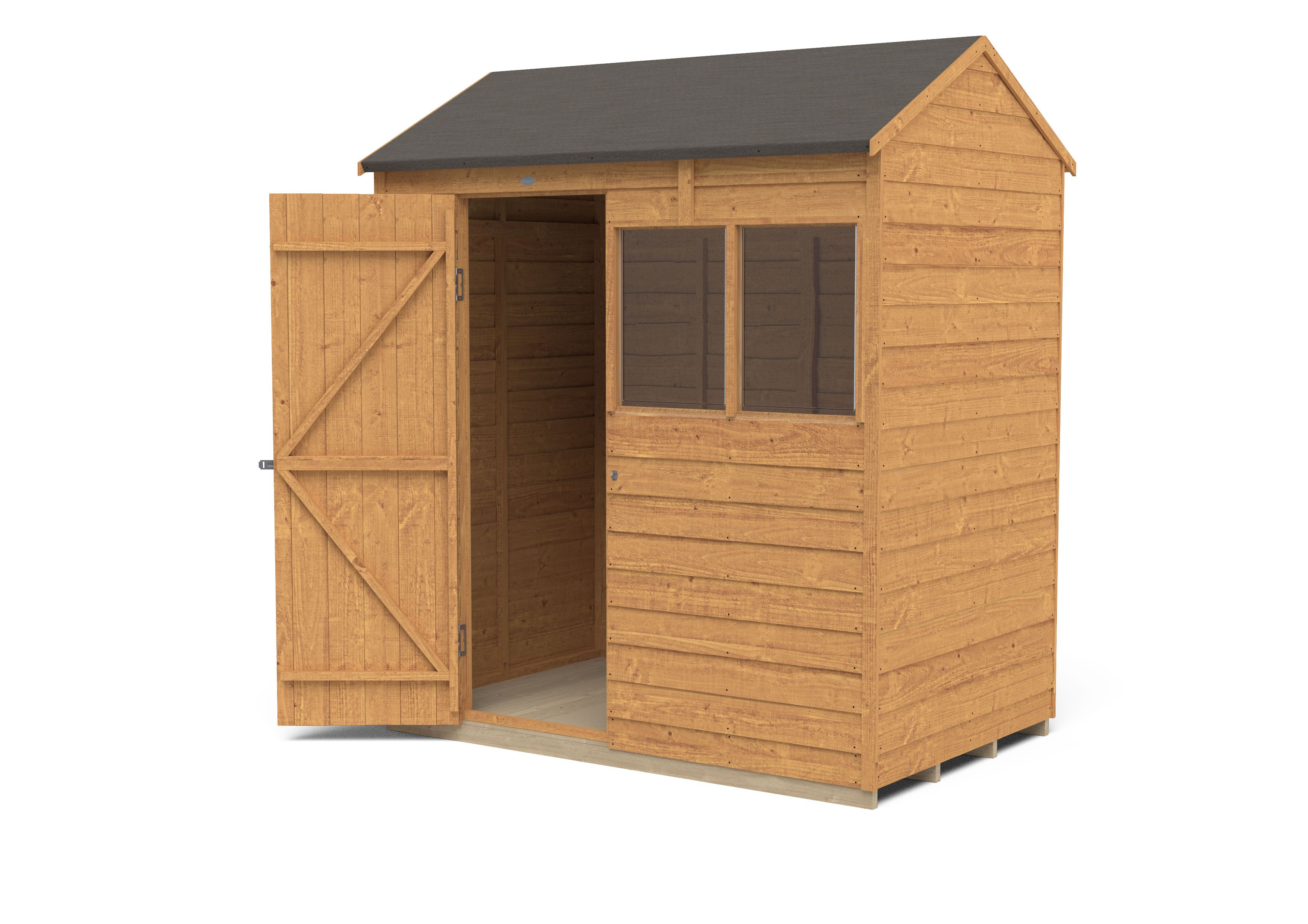 Forest Garden Overlap 6x4 ft Reverse apex Wooden Dip treated Shed with floor & 2 windows