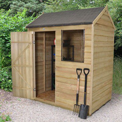 Forest Garden Overlap 6x4 ft Reverse apex Wooden Pressure treated Shed with floor & 1 window - Assembly service included