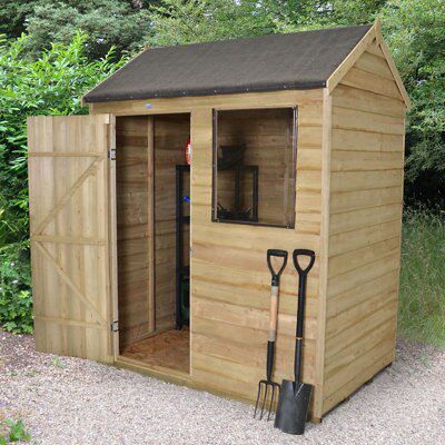 Forest Garden Overlap 6x4 ft Reverse apex Wooden Pressure treated Shed with floor & 1 window (Base included)