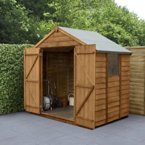 Forest Garden Overlap 7x5 ft Apex Wooden 2 door Shed with floor & 1 window (Base included) - Assembly service included