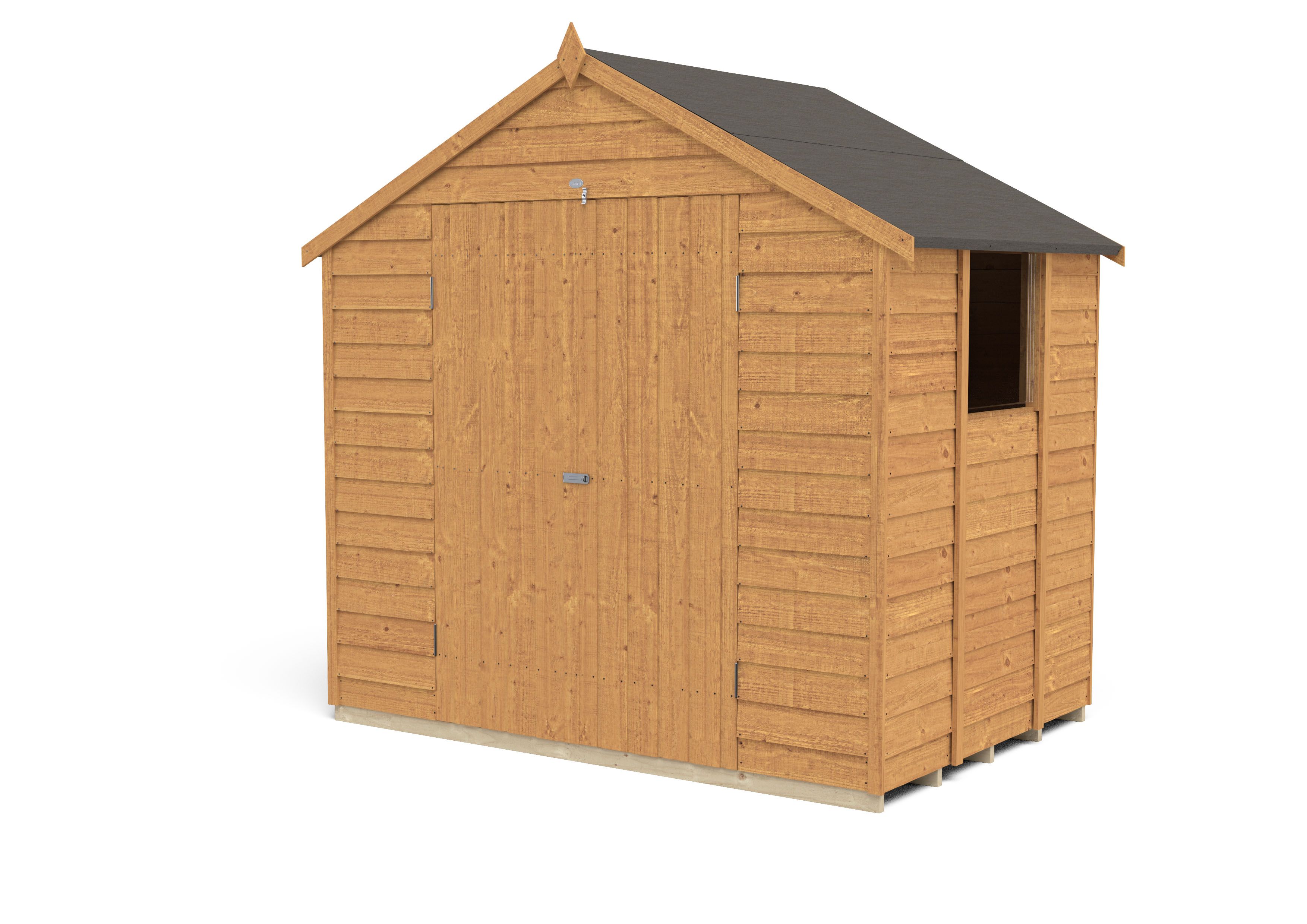 Forest Garden Overlap 7x5 ft Apex Wooden Dip treated 2 door Shed with floor & 1 window - Assembly service included