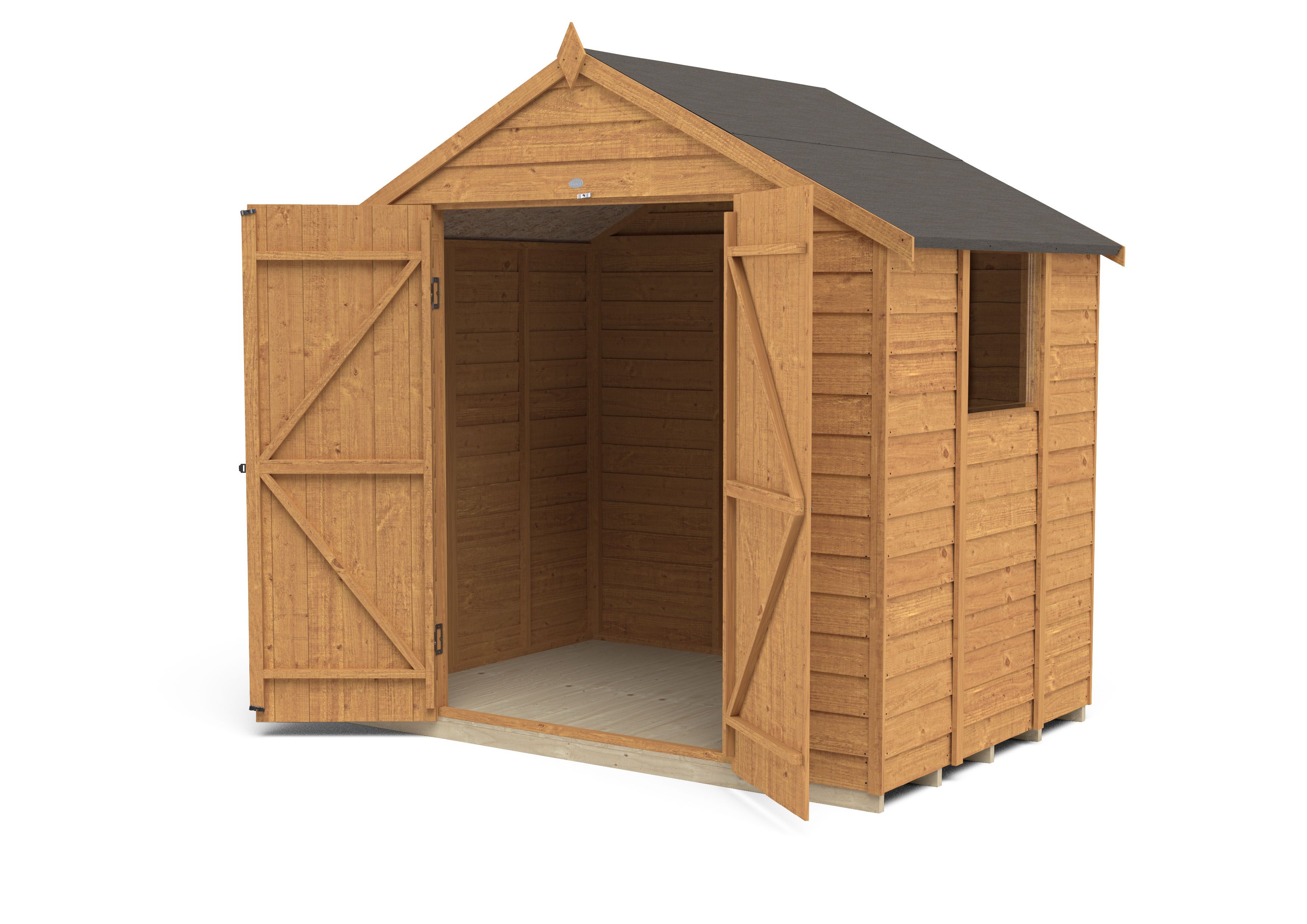 Forest Garden Overlap 7x5 ft Apex Wooden Dip treated 2 door Shed with floor & 1 window