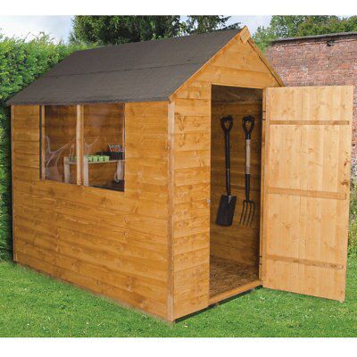 Forest Garden Overlap 7x5 ft Apex Wooden Dip treated Shed with floor & 2 windows - Assembly service included