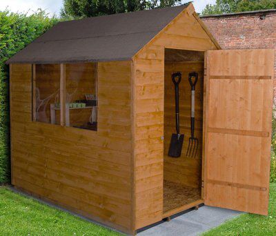 Forest Garden Overlap 7x5 ft Apex Wooden Dip treated Shed with floor & 2 windows (Base included) - Assembly service included
