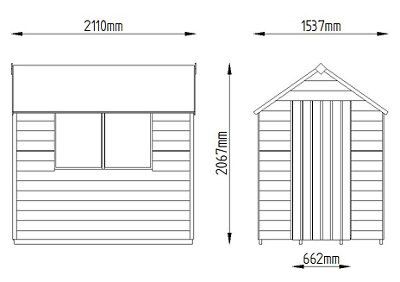 Forest Garden Overlap 7x5 ft Apex Wooden Dip treated Shed with floor & 2 windows (Base included) - Assembly service included